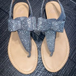 Gray Bow Sandals with Rhinestones